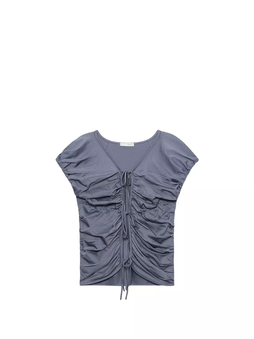 Zara Ruched Tie-Front Short Sleeve Top - Slate Gray